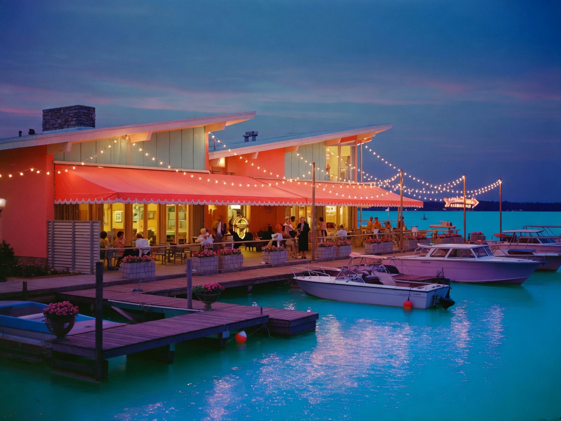 Dock Side Cellars lakeside dining illustration